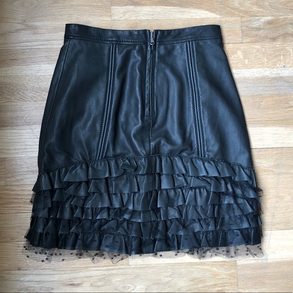 Red Valentino Leather Skirt with Tiered Lace - Picture 2 of 2